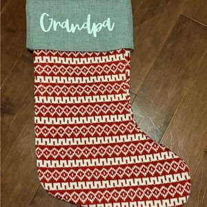 Grandpa Red and White Knit Stocking with Gray Cuff